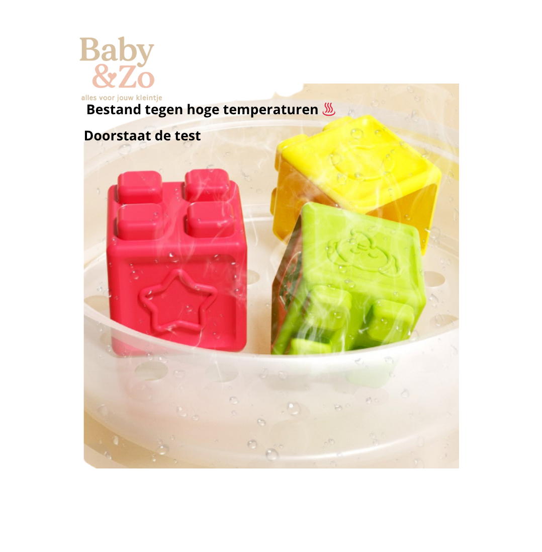 Baby Siliconen Bouwblokken | Bijtveilig & Educatief Speelgoed | 6+ mnd