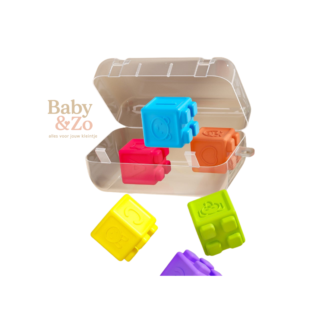 Baby Siliconen Bouwblokken | Bijtveilig & Educatief Speelgoed | 6+ mnd