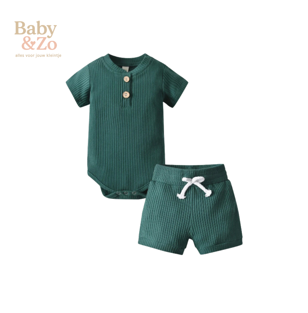 Zomerse Babyset | Gebreide Romper & Shorts | Zacht Katoen 0‑12 mnd