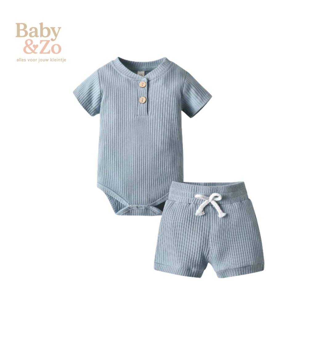 Zomerse Babyset | Gebreide Romper & Shorts | Zacht Katoen 0‑12 mnd