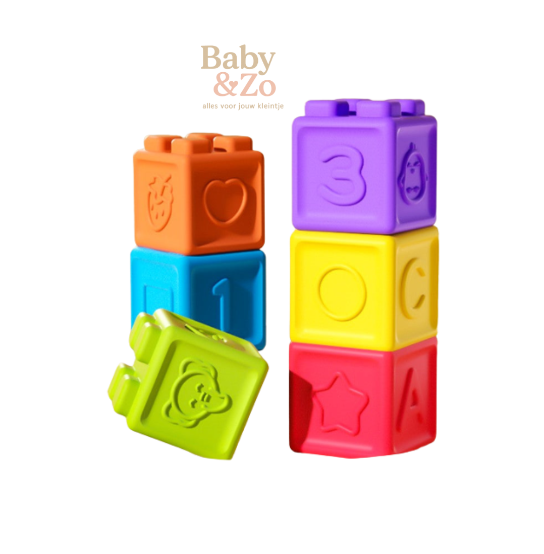 Baby Siliconen Bouwblokken | Bijtveilig & Educatief Speelgoed | 6+ mnd