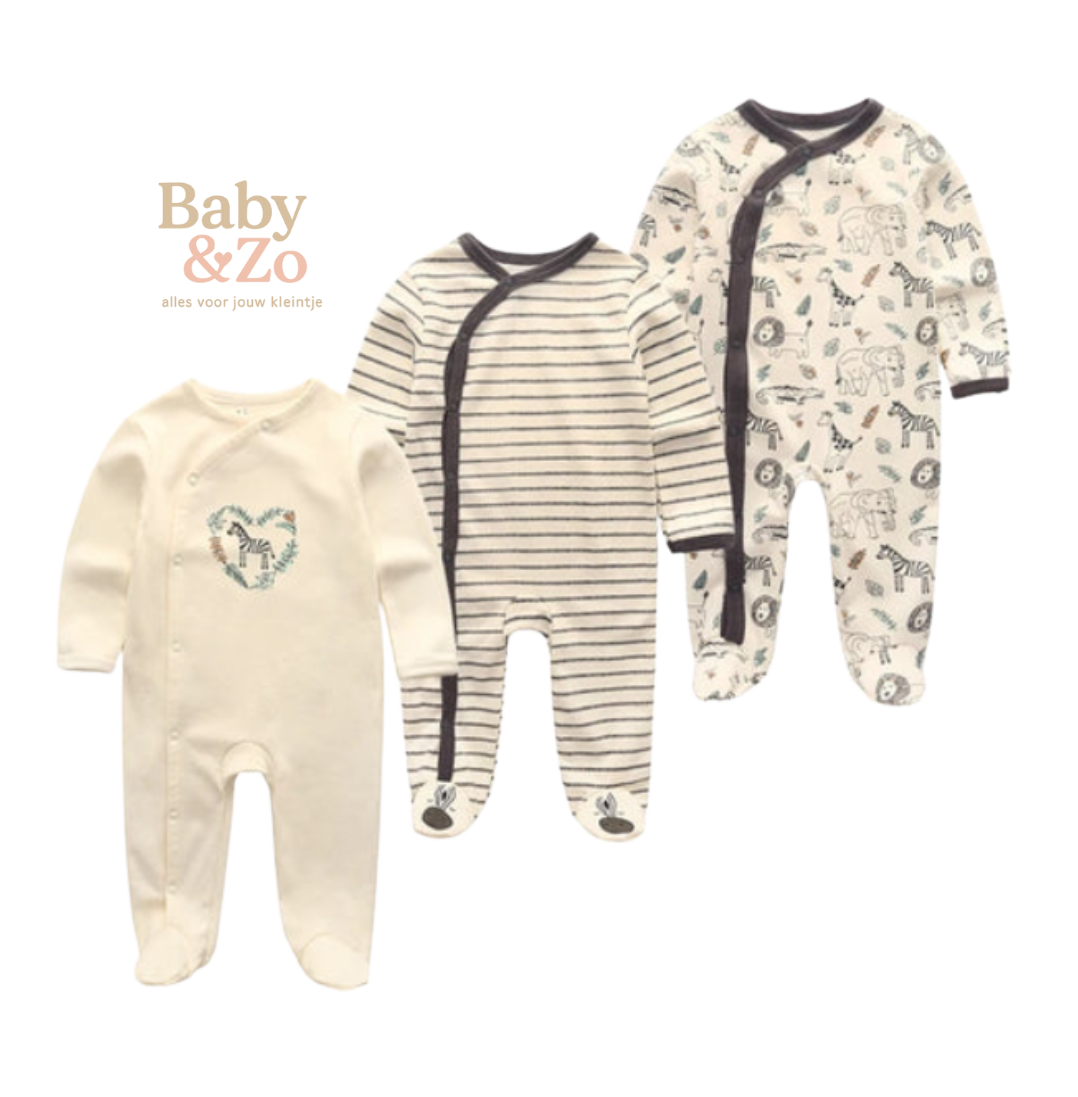 Set van 3 Babyboxpakjes| Ademend Katoen & Leuke Prints | 0-6 mnd