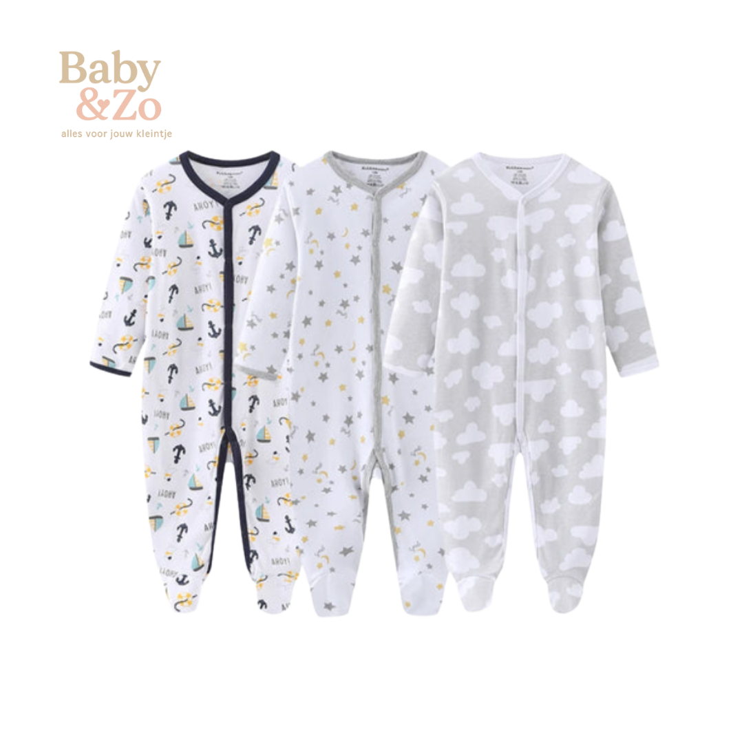 Set van 3 Babyboxpakjes| Ademend Katoen & Leuke Prints | 0-6 mnd