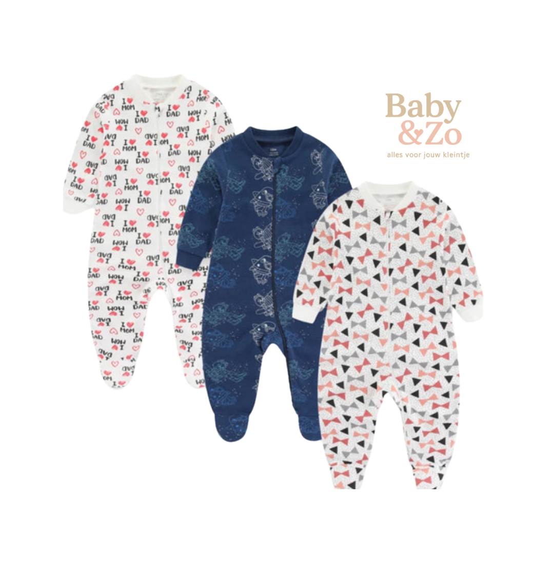 Set van 3 Babyboxpakjes| Ademend Katoen & Leuke Prints | 0-6 mnd
