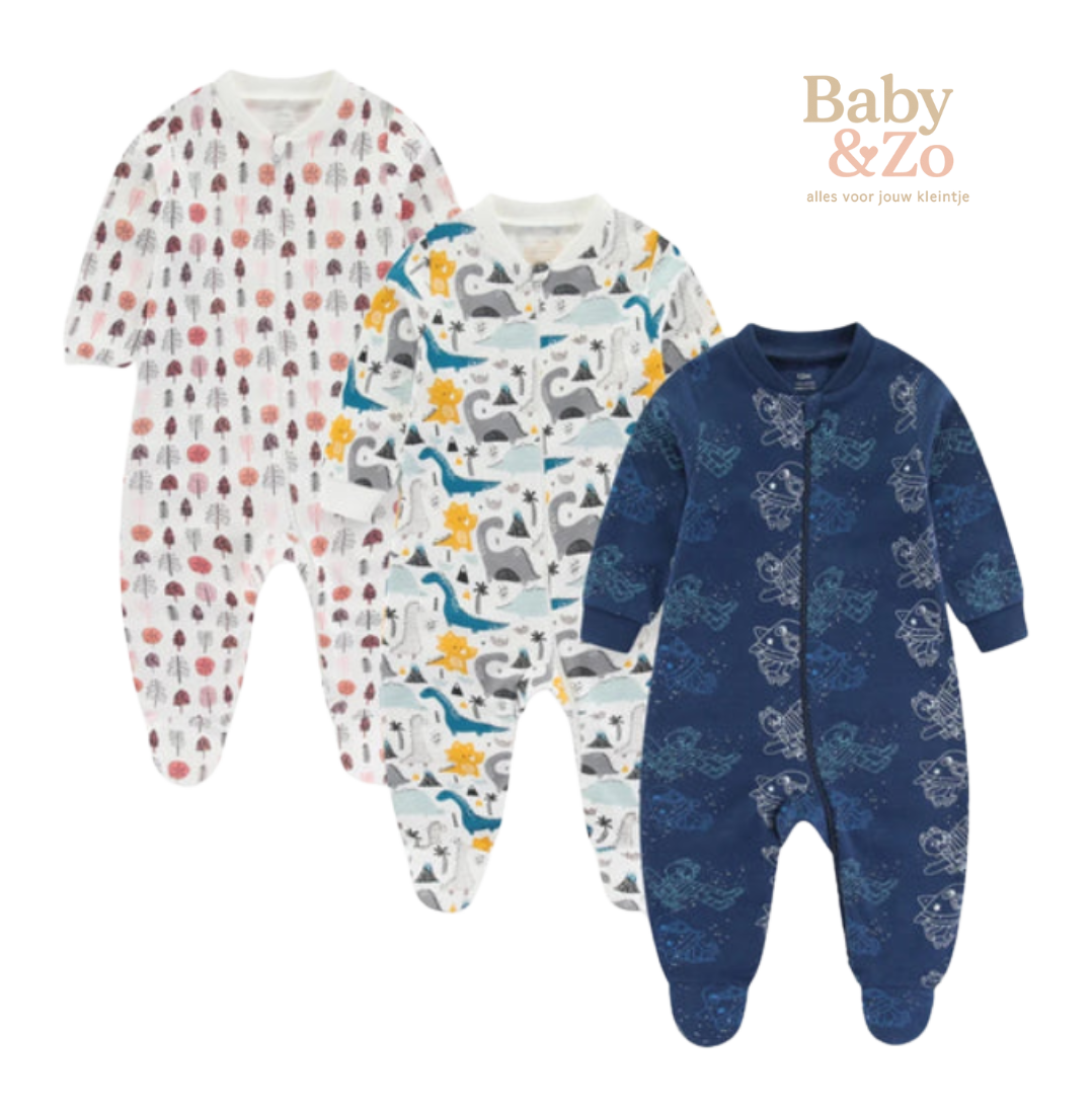 Set van 3 Babyboxpakjes| Ademend Katoen & Leuke Prints | 0-6 mnd