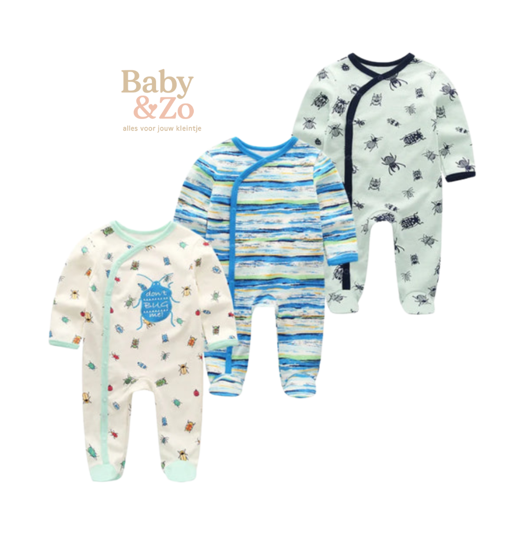 Set van 3 Babyboxpakjes| Ademend Katoen & Leuke Prints | 0-6 mnd