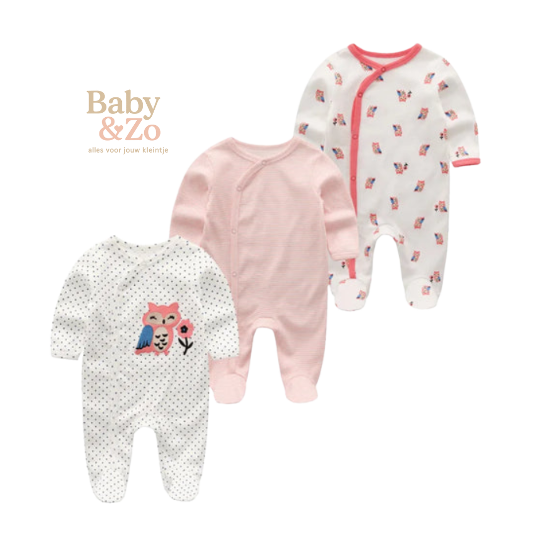 Set van 3 Babyboxpakjes| Ademend Katoen & Leuke Prints | 0-6 mnd
