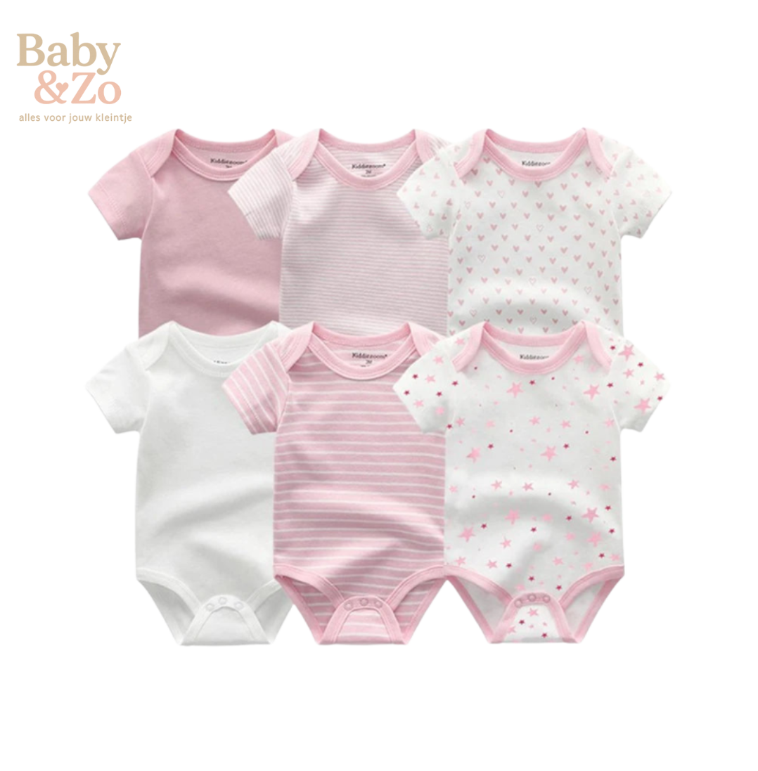 👶 Set van 6 Katoenen Baby Rompertjes Comfort & Stijl in Één! 🎀