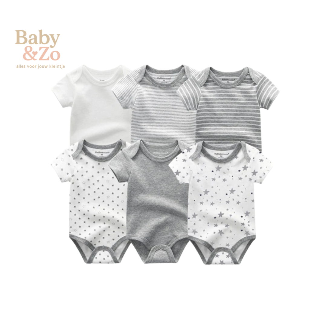 👶 Set van 6 Katoenen Baby Rompertjes Comfort & Stijl in Één! 🎀