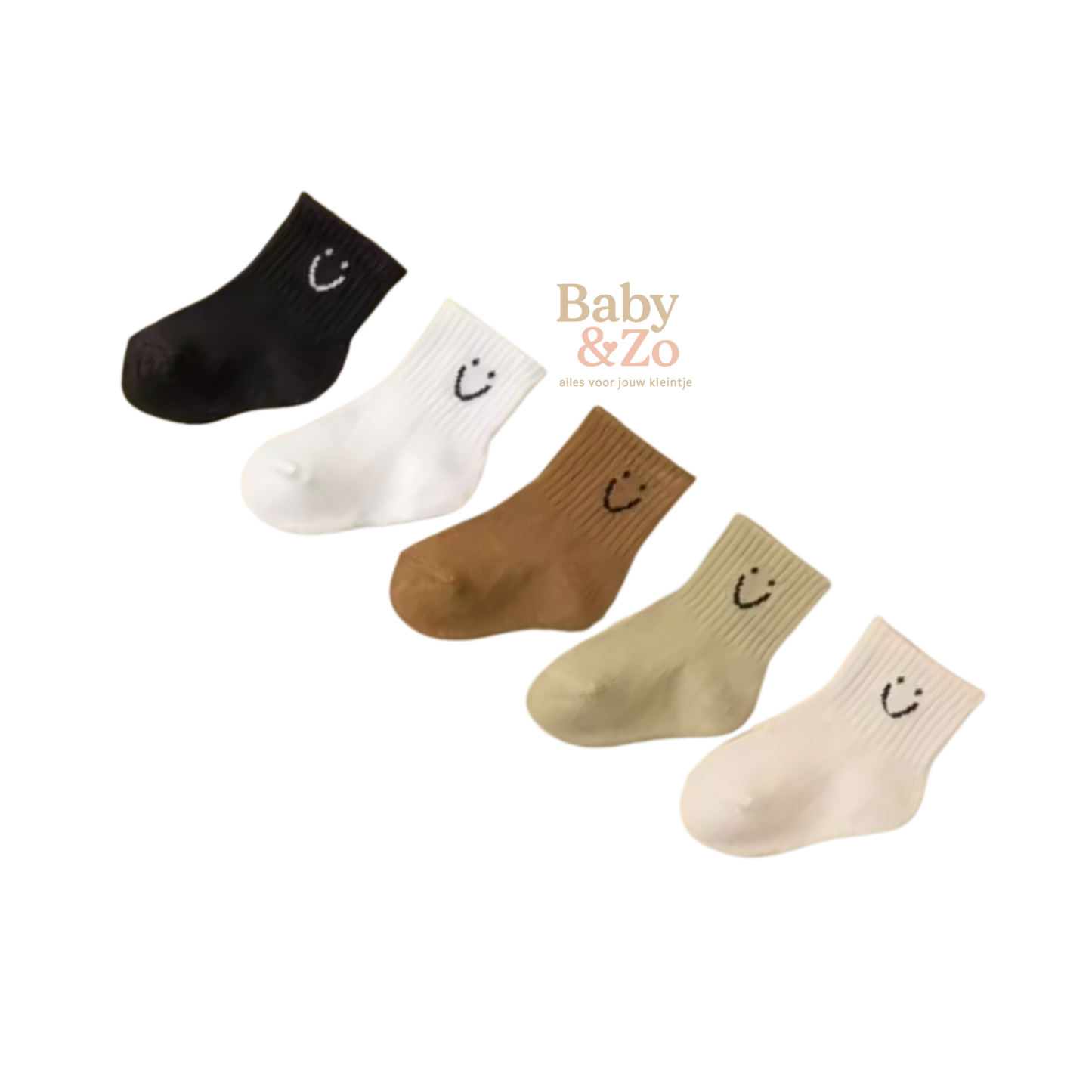 5 Paar Babysokjes met Smiley | Unisex Baby Sokken