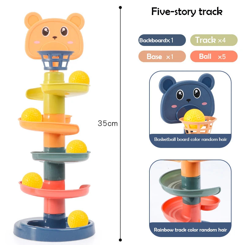 Different Layers Baby Track Rolling Ball Toy Early Educational Puzzle Toy for Children Montessori Sliding Track Tower Kids Gift