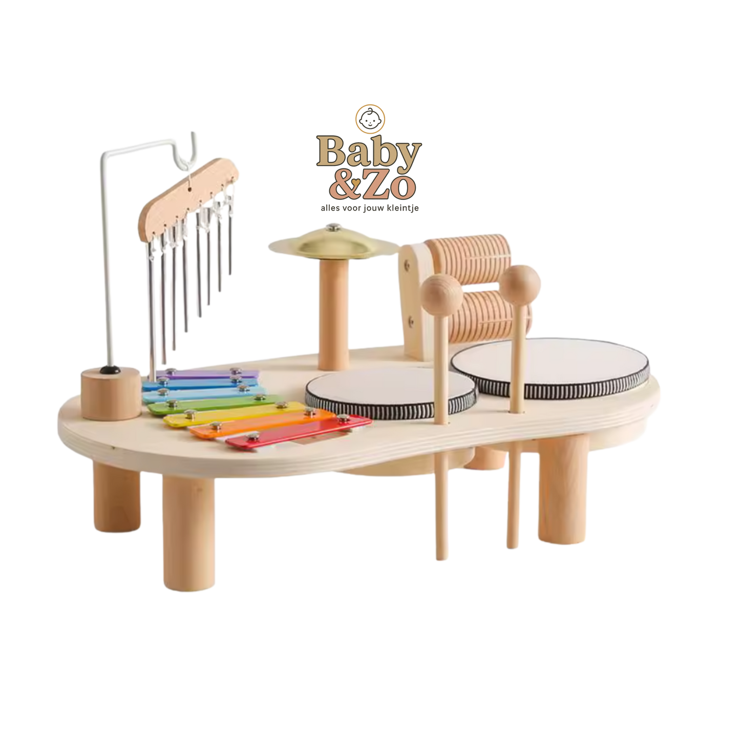 Een houten speelgoed muziek tafel