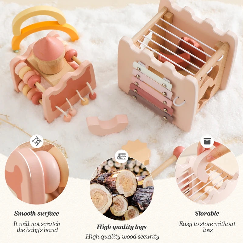 5-in-1 Montessori Houten Speelkasteel | Educatief & Creatief Baby en Peuterspeelgoed | Vanaf 1 Jaar | Duurzaam & Veilig
