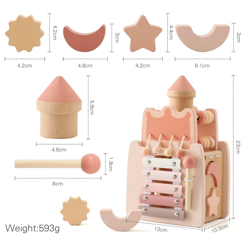 5-in-1 Montessori Houten Speelkasteel | Educatief & Creatief Baby en Peuterspeelgoed | Vanaf 1 Jaar | Duurzaam & Veilig