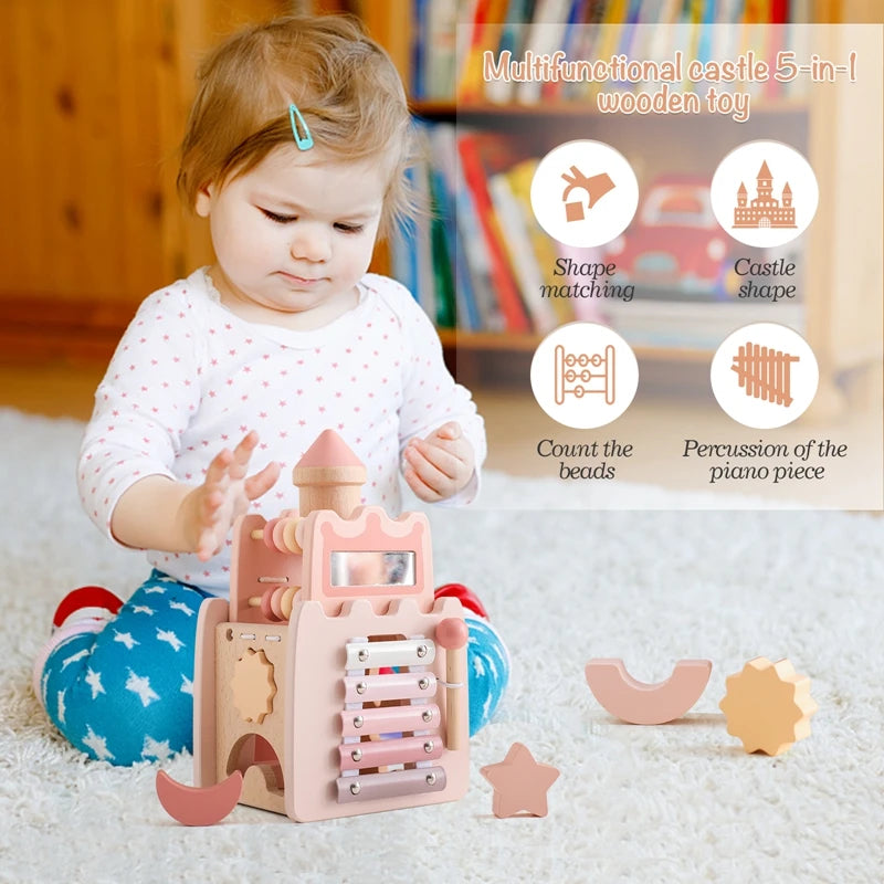 5-in-1 Montessori Houten Speelkasteel | Educatief & Creatief Baby en Peuterspeelgoed | Vanaf 1 Jaar | Duurzaam & Veilig