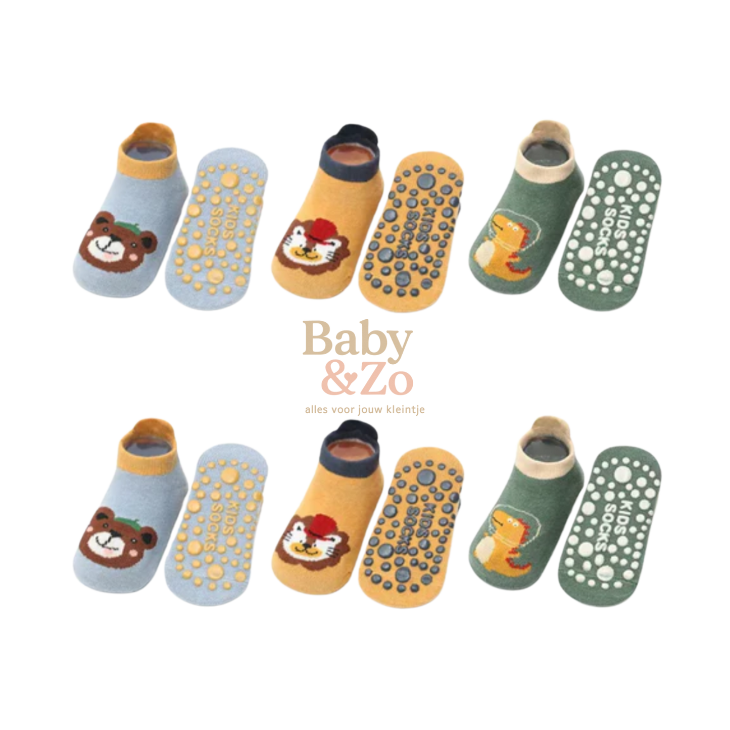 6 Paar Kindersokken met Dierenprint | Antislip | Ademend & Stretchy | Voor Baby’s & Peuters (0-6 Jaar)