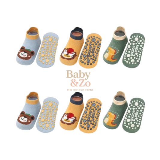 🧦 6 Paar Antislip Babysokken Schattige Cartoon Dieren