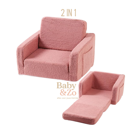2-in-1 Kinderbankje Opvouwbare Sofa & Lounge voor Peuters | Roze