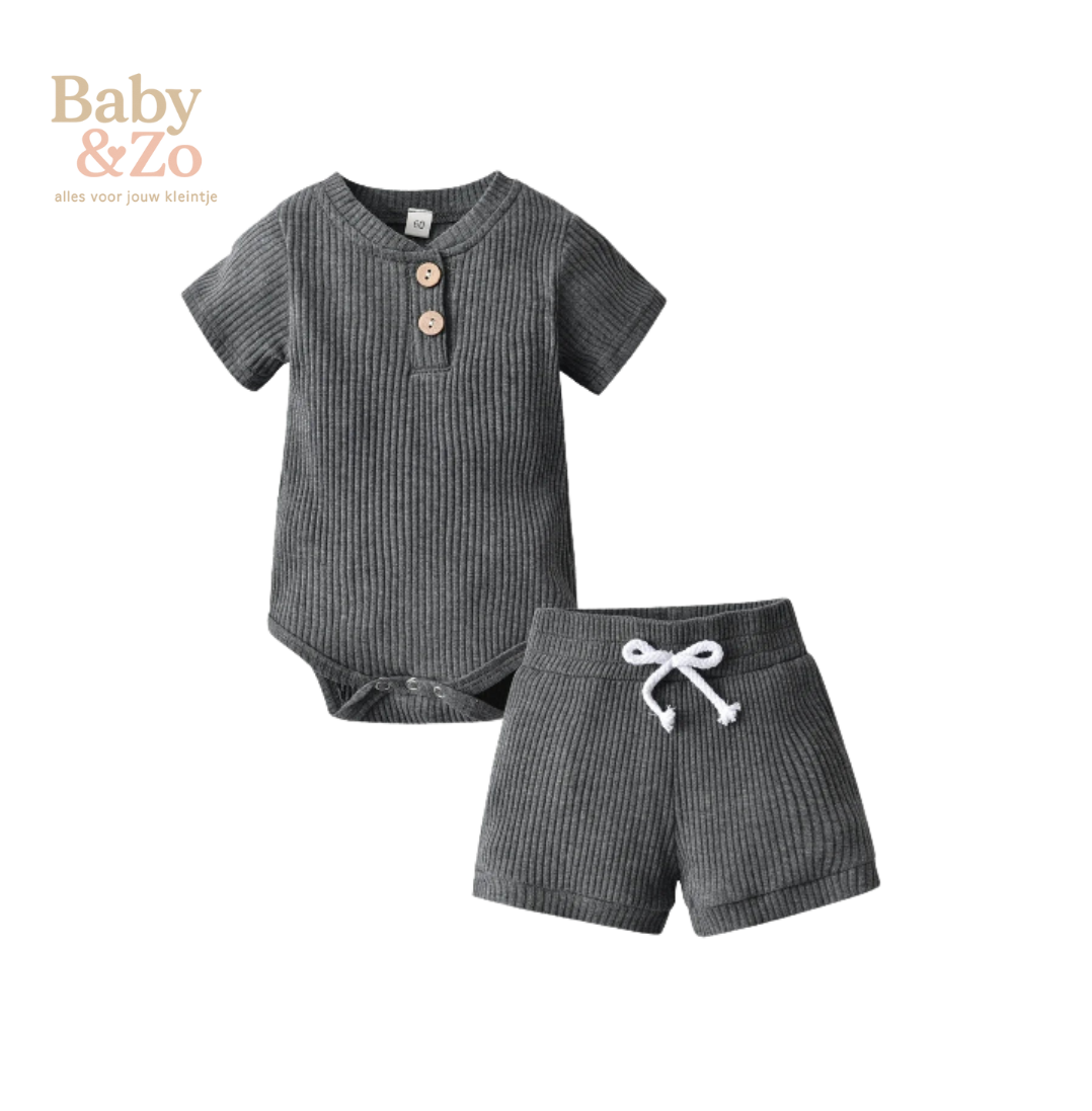 Zomerse Babyset | Gebreide Romper & Shorts | Zacht Katoen 0‑12 mnd