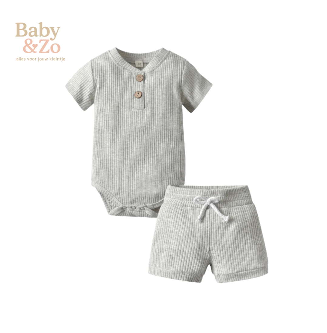 Zomerse Babyset | Gebreide Romper & Shorts | Zacht Katoen 0‑12 mnd