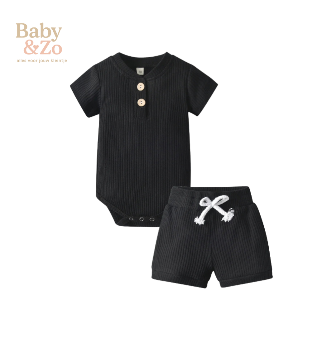 Zomerse Babyset | Gebreide Romper & Shorts | Zacht Katoen 0‑12 mnd