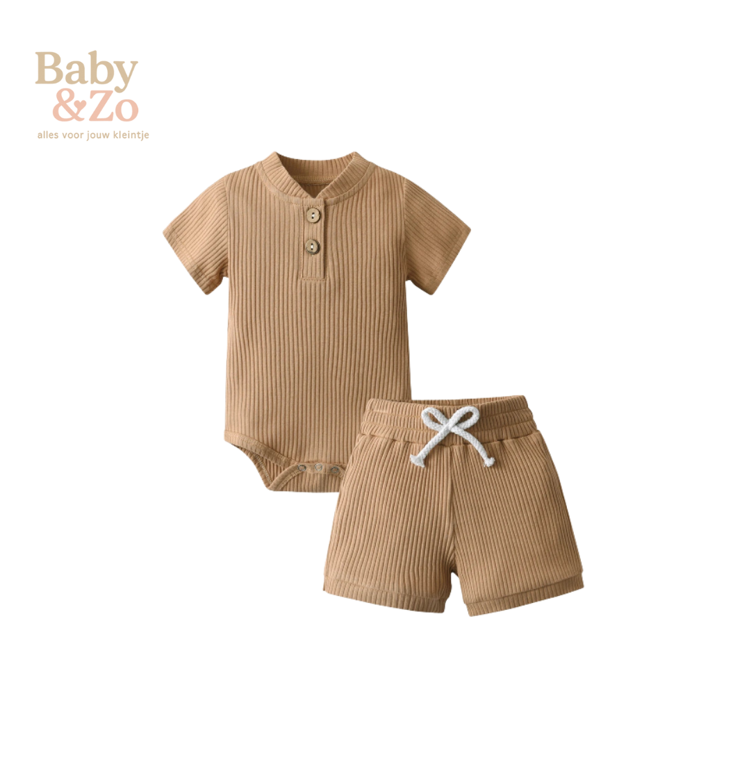 Zomerse Babyset | Gebreide Romper & Shorts | Zacht Katoen 0‑12 mnd