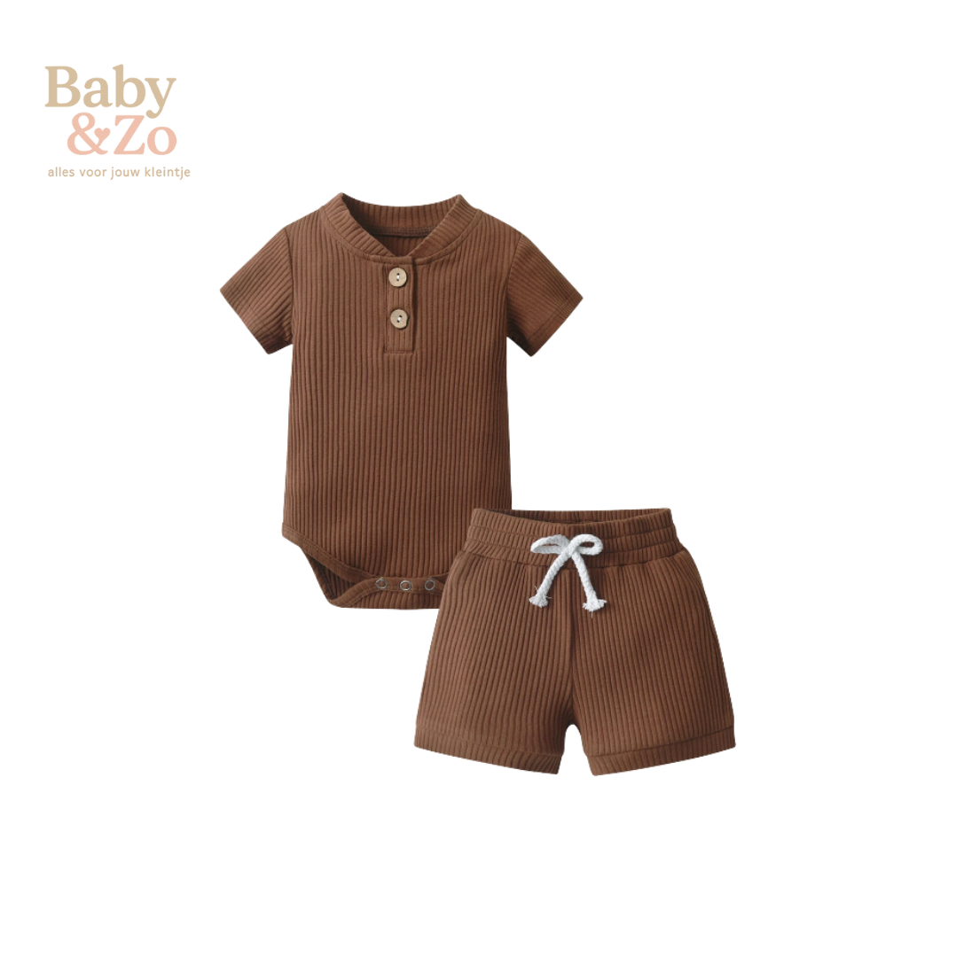 Zomerse Babyset | Gebreide Romper & Shorts | Zacht Katoen 0‑12 mnd