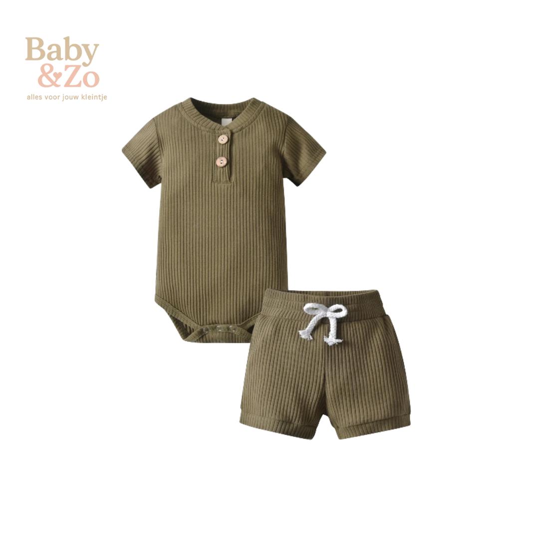 Zomerse Babyset | Gebreide Romper & Shorts | Zacht Katoen 0‑12 mnd