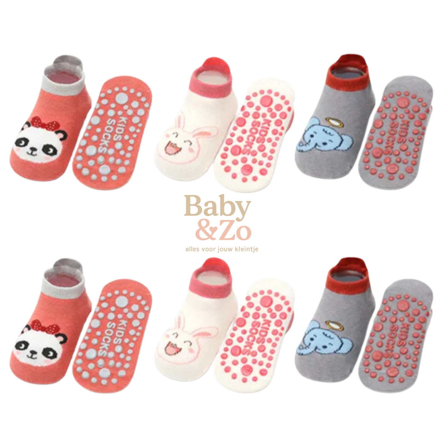 6 Paar Kindersokken met Dierenprint | Antislip | Ademend & Stretchy | Voor Baby’s & Peuters (0-6 Jaar)