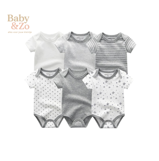 👶 Set van 6 Katoenen Baby Rompertjes Comfort & Stijl in Één! 🎀