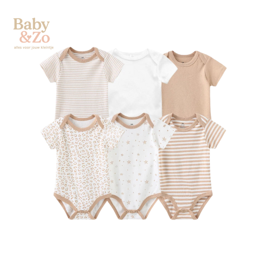 👶 Set van 6 Katoenen Baby Rompertjes Comfort & Stijl in Één! 🎀