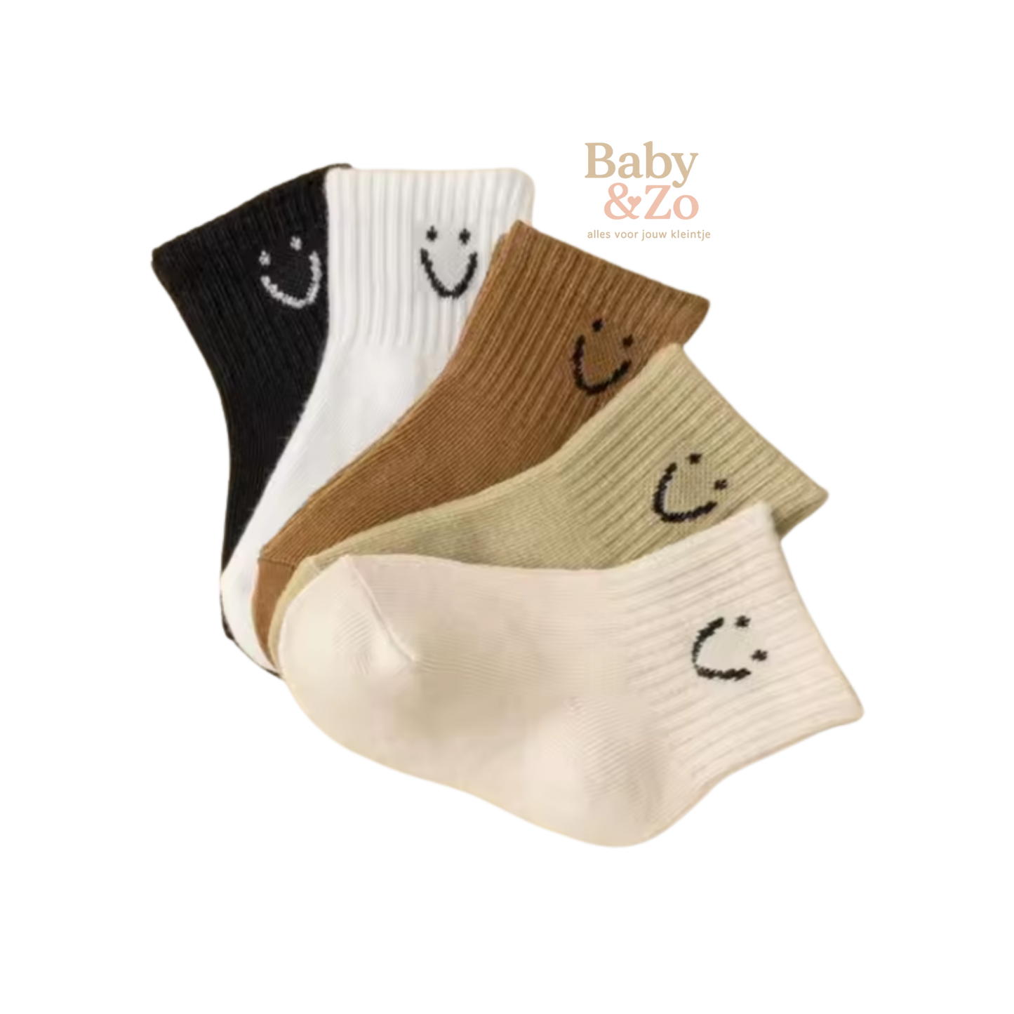 5 Paar Babysokjes met Smiley | Unisex Baby Sokken