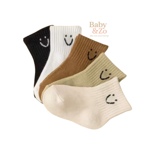 5 Paar Babysokjes met Smiley | Unisex Baby Sokken