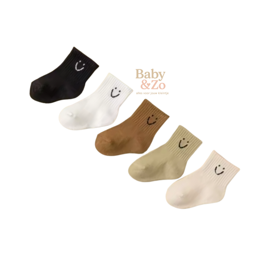5 Paar Babysokjes met Smiley | Unisex Baby Sokken