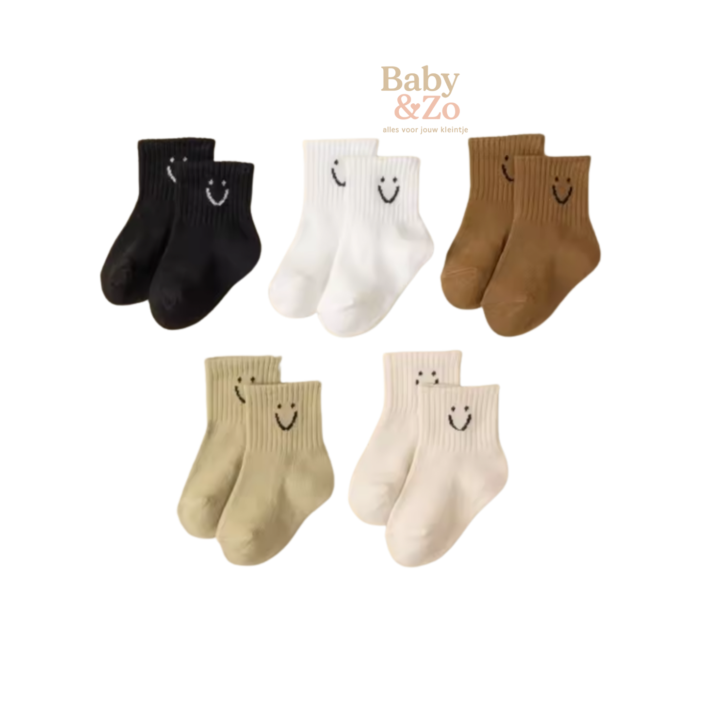 5 Paar Babysokjes met Smiley | Unisex Baby Sokken