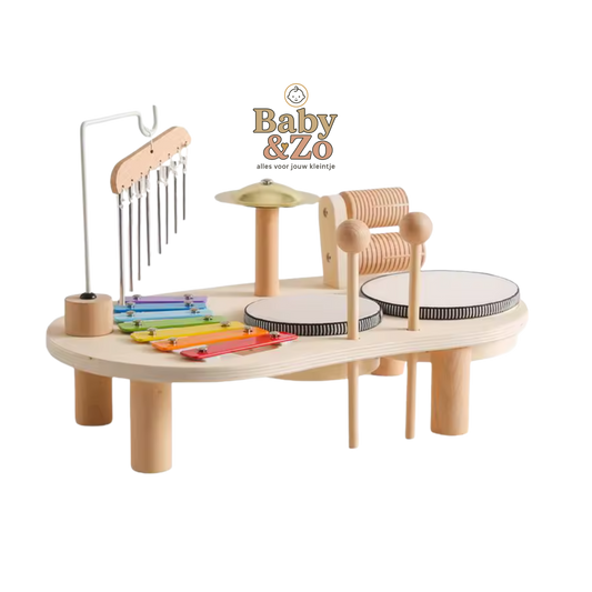 Een houten speelgoed muziek tafel