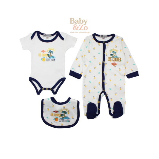 Lee Cooper 3-delig Babysetje Boxpakje, Romper & Slabbetje