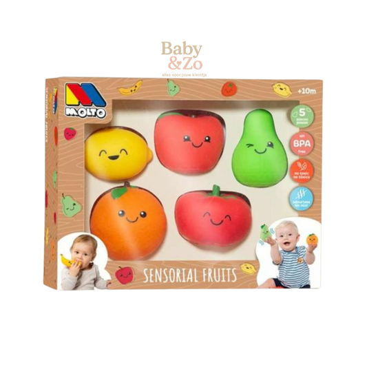 Zachte Sensorische Fruitset 5 Stuks | Veilig Baby Bijtspeelgoed